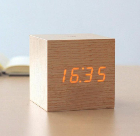 Cube Wooden LED Alarm Clock Despertador