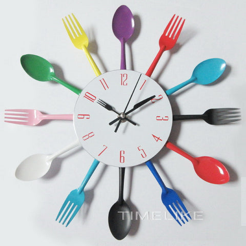 Cutlery Design Colorful Knife Fork Spoon Clock